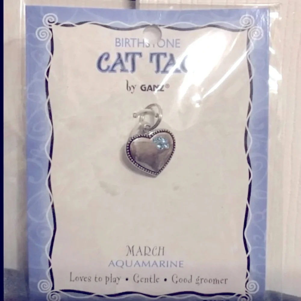 March Birthstone Heart Cat Collar Charm~NEW!